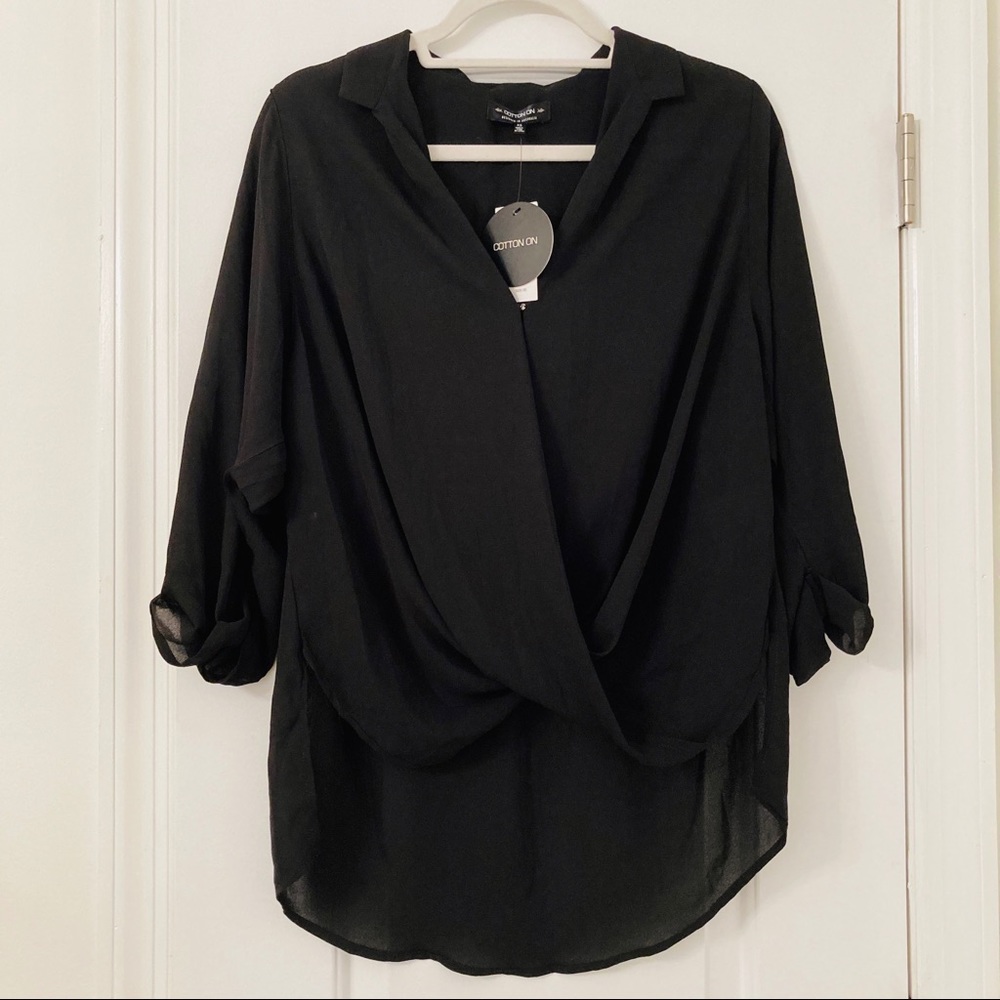 NWT Black Chiffon 3/4 Sleeve Top Size XS